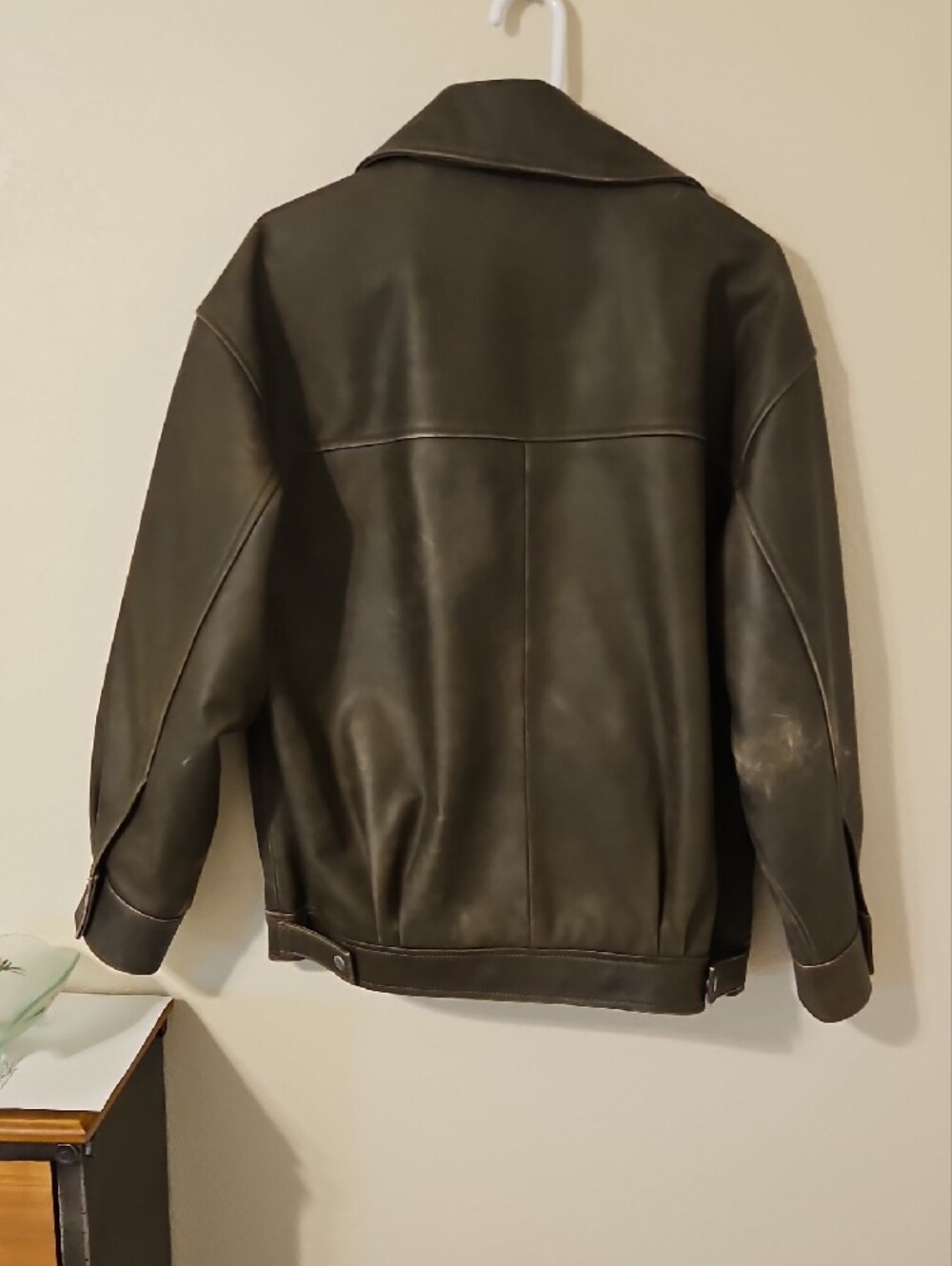 Quince Oversized Leather Bomber Jacket For Women In Distressed Brown Size Medium - Picture 6 of 9